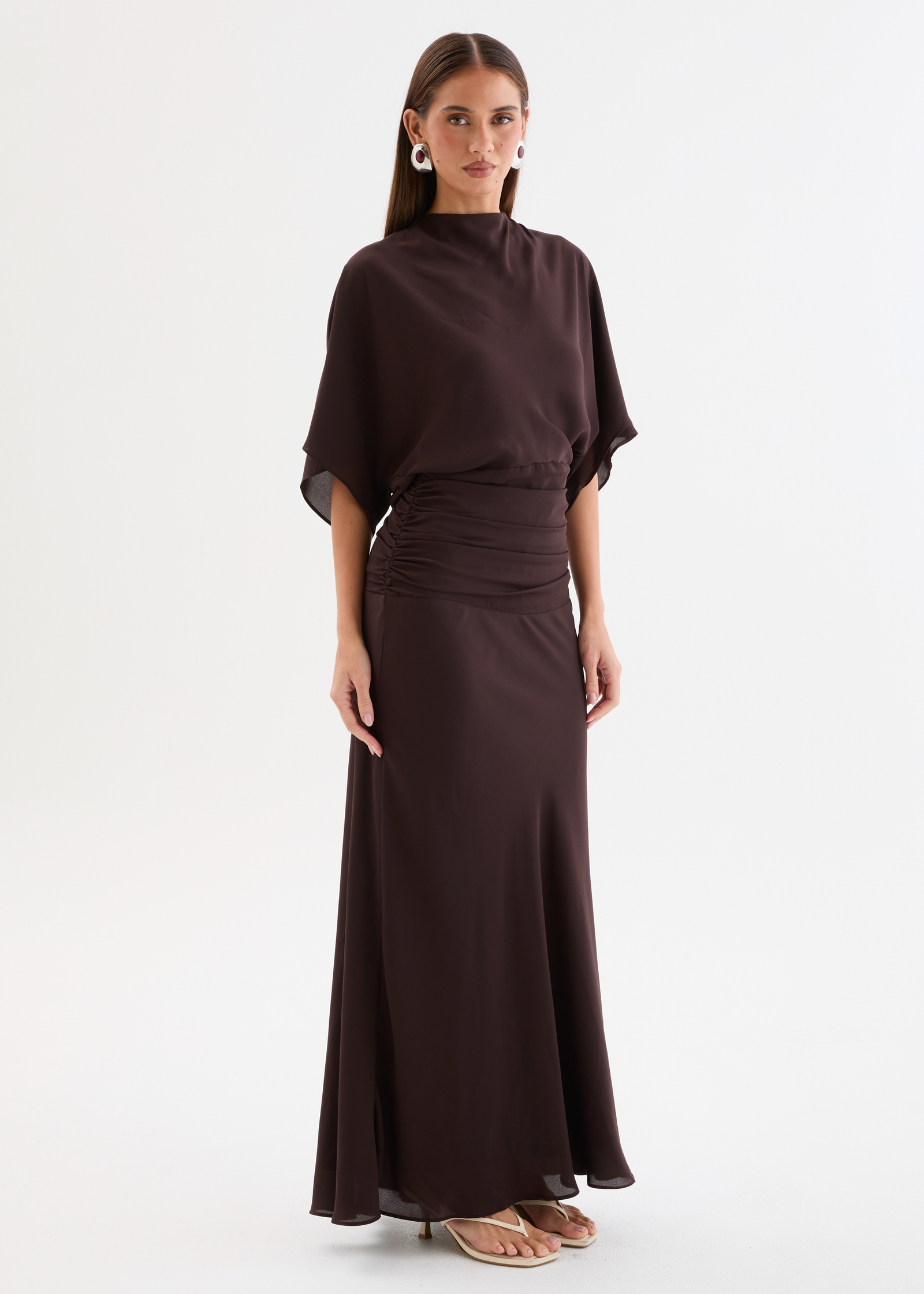 brown maxi dresses formal Kashia Draped Satin Maxi Dress Brown | Black Tie Evening Dress | Draped Skirt