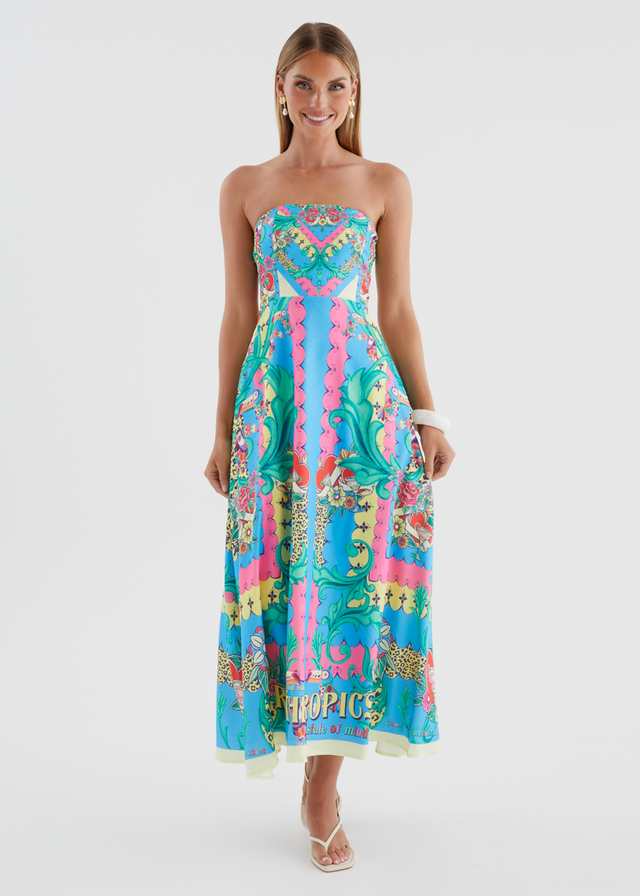 Parisia Strapless Midi Dress - Rio Tropics