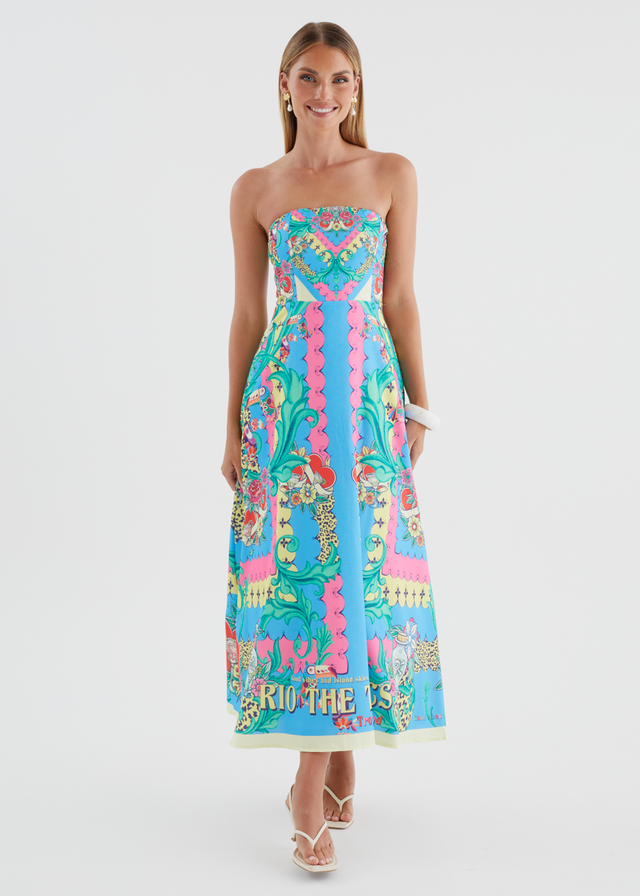 Parisia Strapless Midi Dress - Rio Tropics