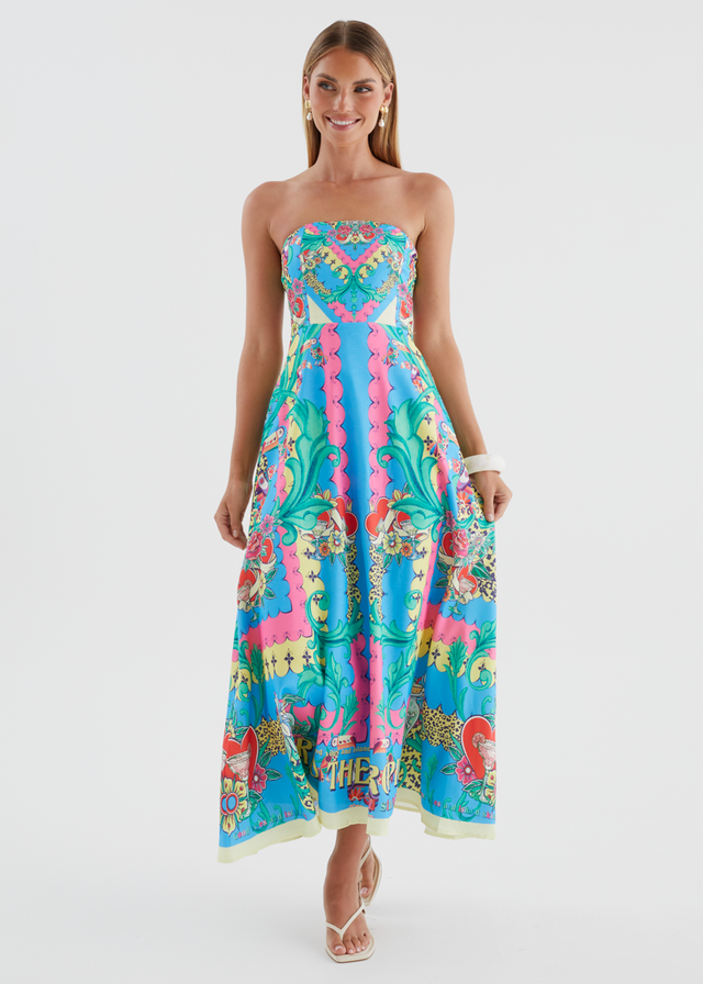 Parisia Strapless Midi Dress - Rio Tropics