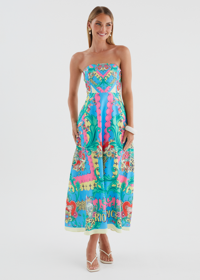 Parisia Strapless Midi Dress - Rio Tropics