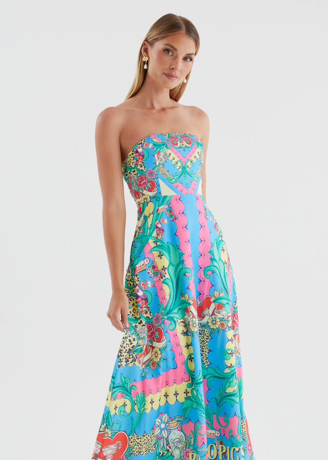 Parisia Strapless Midi Dress - Rio Tropics