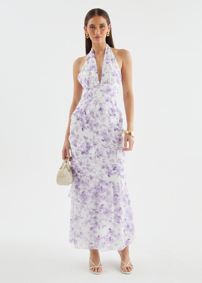 Ferryn Halter Maxi Dress - Purple Floral  Gingham & Heels