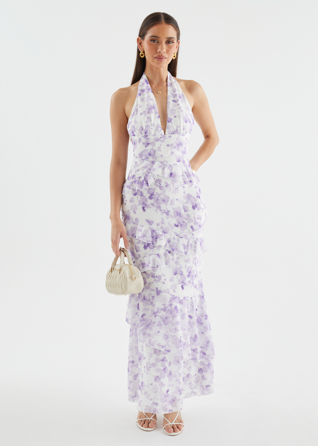 Ferryn Halter Maxi Dress - Purple Floral