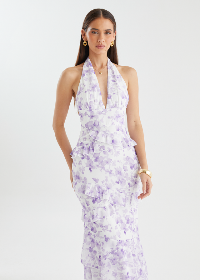 Ferryn Halter Maxi Dress - Purple Floral