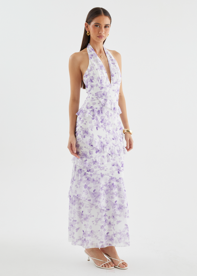 Ferryn Halter Maxi Dress - Purple Floral