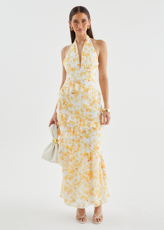 Ferryn Halter Maxi Dress - Yellow Floral
