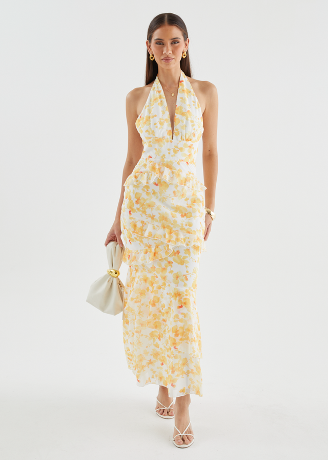 Ferryn Halter Maxi Dress - Yellow Floral