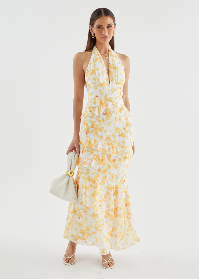 Ferryn Halter Maxi Dress - Yellow Floral