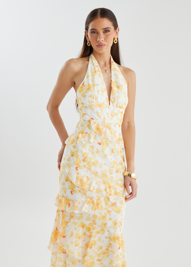 Ferryn Halter Maxi Dress - Yellow Floral
