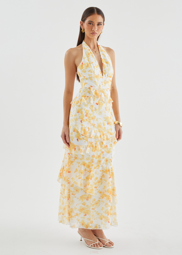 Ferryn Halter Maxi Dress - Yellow Floral