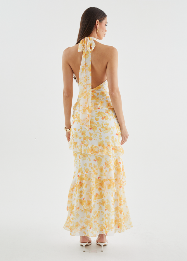 Ferryn Halter Maxi Dress - Yellow Floral