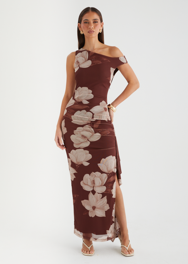 Luis Drop Shoulder Mesh Maxi Dress - Choc Floral Gingham & Heels Luis Drop Shoulder Mesh Maxi Dress - Choc Floral Gingham & Heels