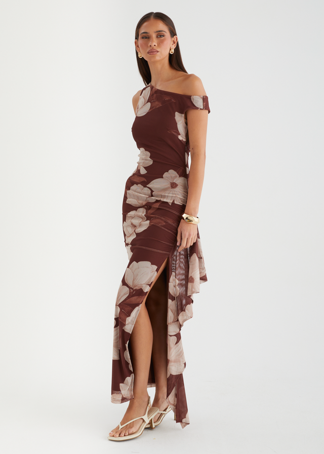 Luis Drop Shoulder Mesh Maxi Dress - Choc Floral