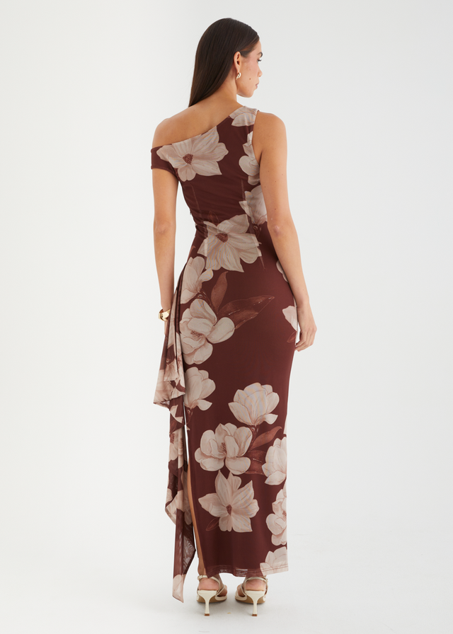Luis Drop Shoulder Mesh Maxi Dress - Choc Floral