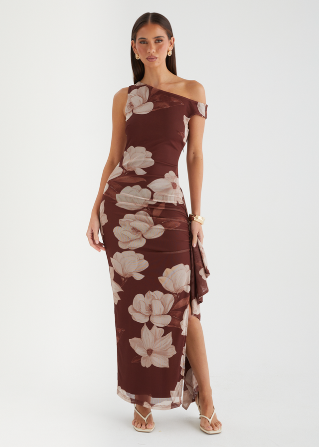 Luis Drop Shoulder Mesh Maxi Dress - Choc Floral