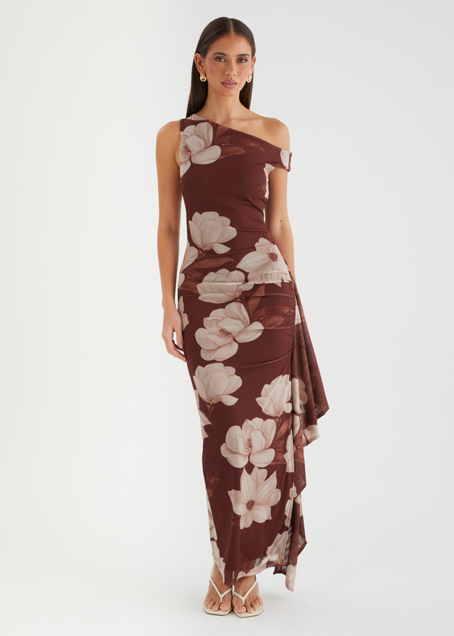 Luis Drop Shoulder Mesh Maxi Dress - Choc Floral