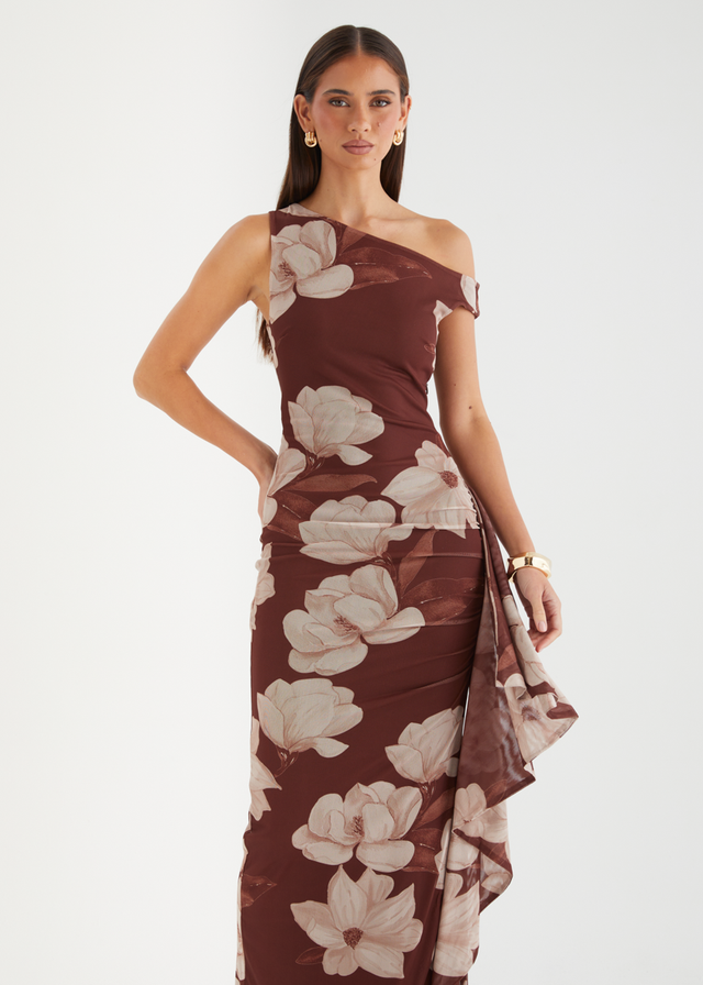 Luis Drop Shoulder Mesh Maxi Dress - Choc Floral