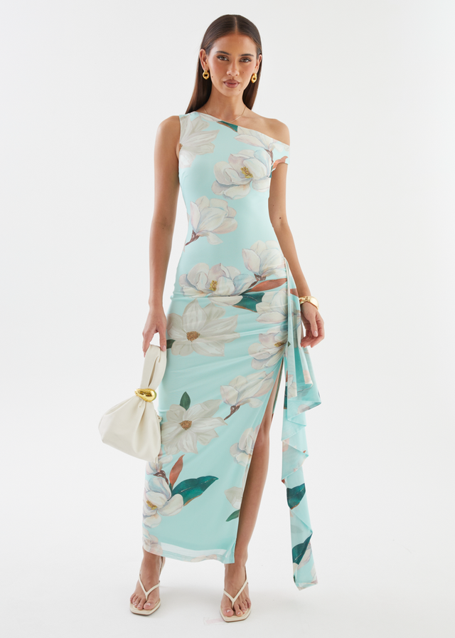 Luis Drop Shoulder Mesh Maxi Dress - Mint Floral Gingham & Heels Luis Drop Shoulder Mesh Maxi Dress - Mint Floral Gingham & Heels