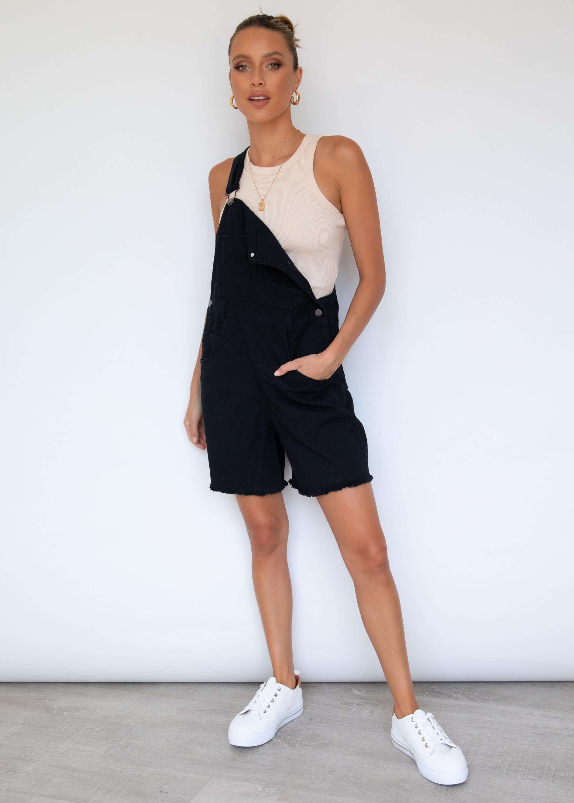 Selina Denim Overalls - Black