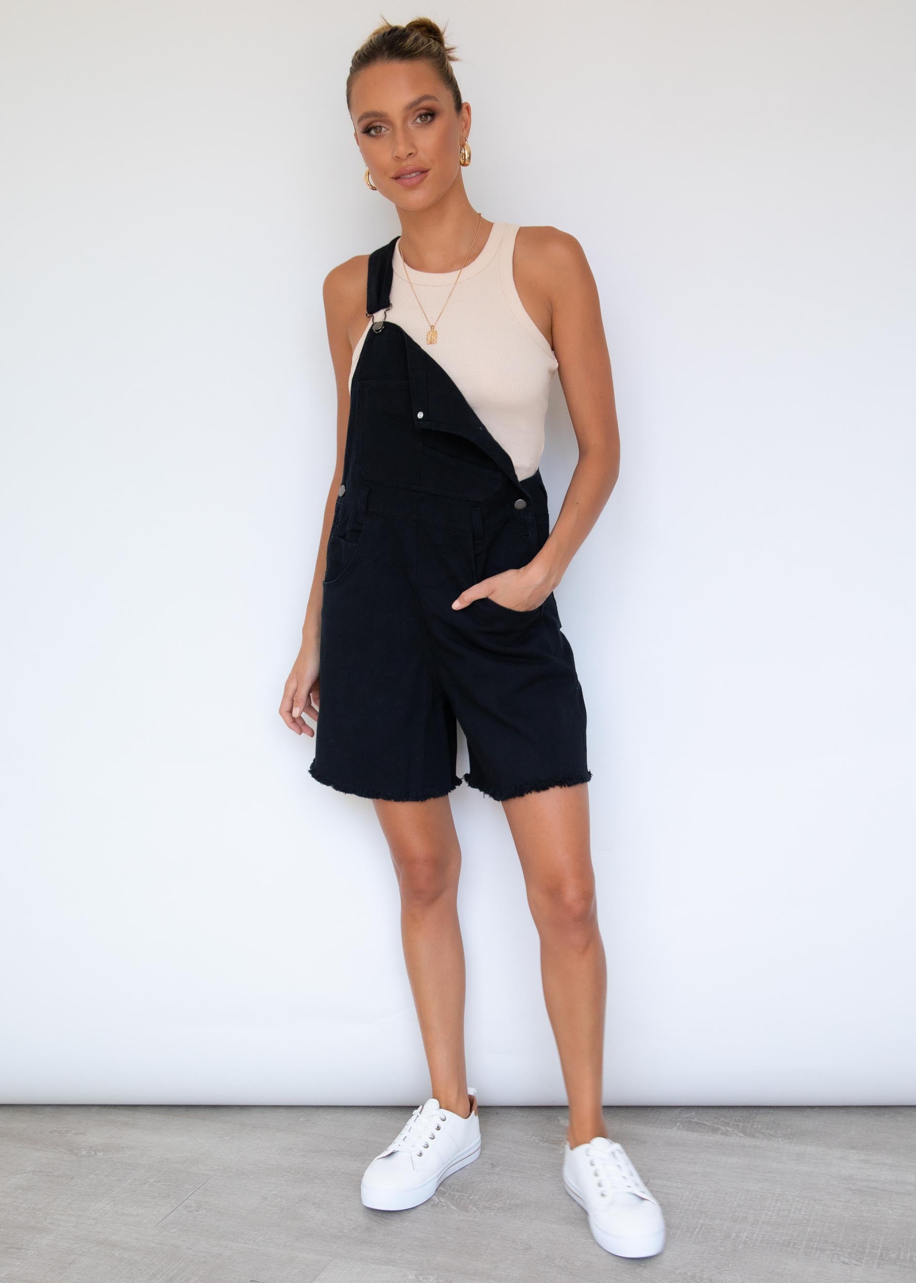 Selina Denim Overalls - Black