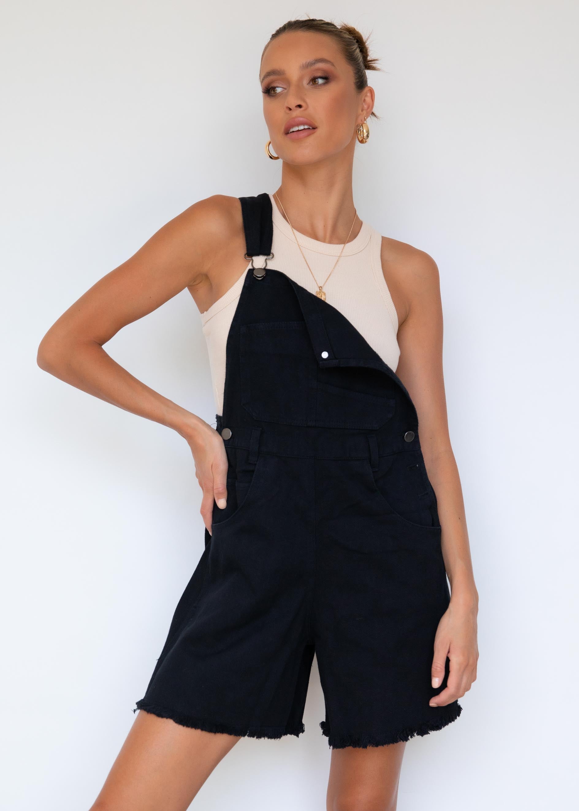 Selina Denim Overalls - Black