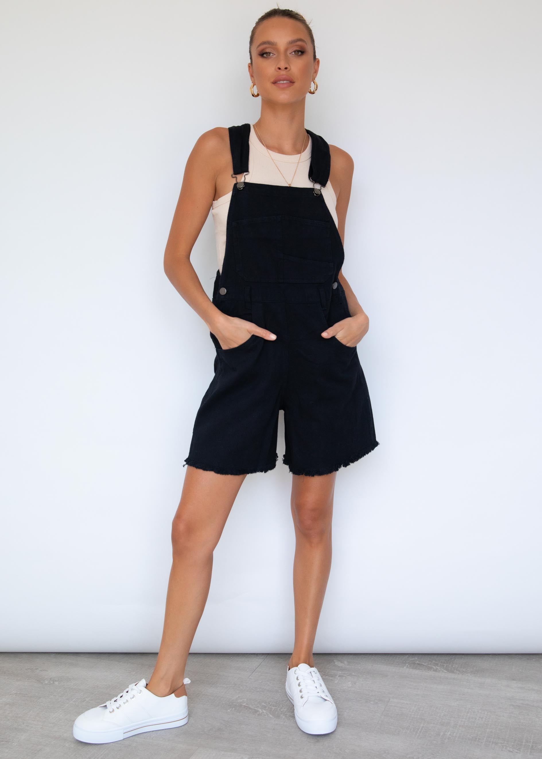 Selina Denim Overalls - Black