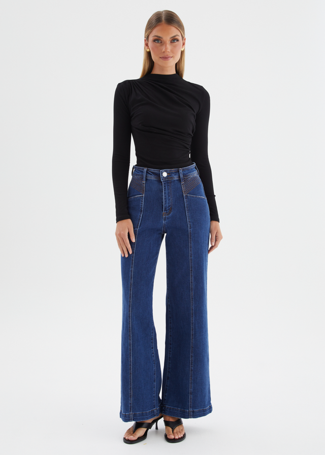 Jess Stretch Wide Leg Jeans - Mid Blue