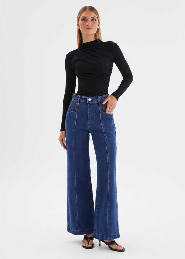 Jess Stretch Wide Leg Jeans - Mid Blue