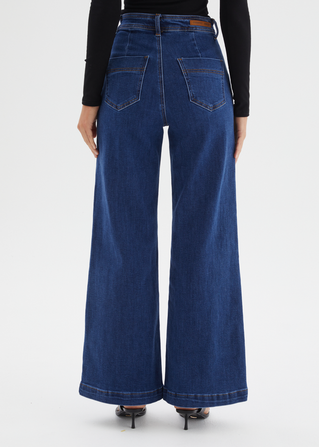 Jess Stretch Wide Leg Jeans - Mid Blue