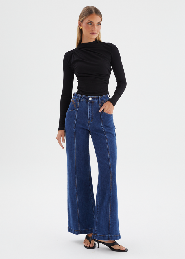 Jess Stretch Wide Leg Jeans - Mid Blue