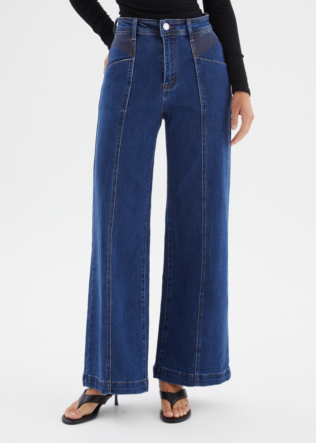 Jess Stretch Wide Leg Jeans - Mid Blue