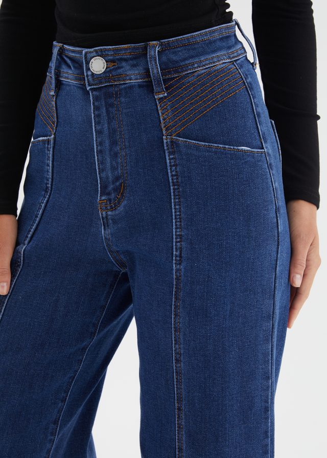 Jess Stretch Wide Leg Jeans - Mid Blue