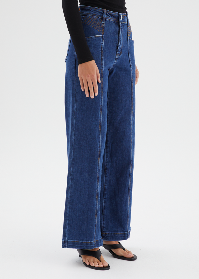 Jess Stretch Wide Leg Jeans - Mid Blue