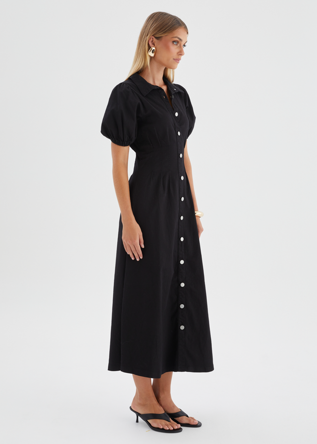 Acer Denim Midi Dress - Black