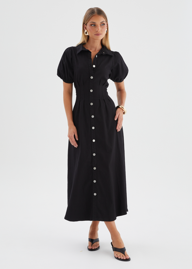 Acer Denim Midi Dress - Black Gingham & Heels Acer Denim Midi Dress - Black Gingham & Heels