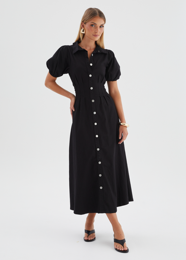 Acer Denim Midi Dress - Black