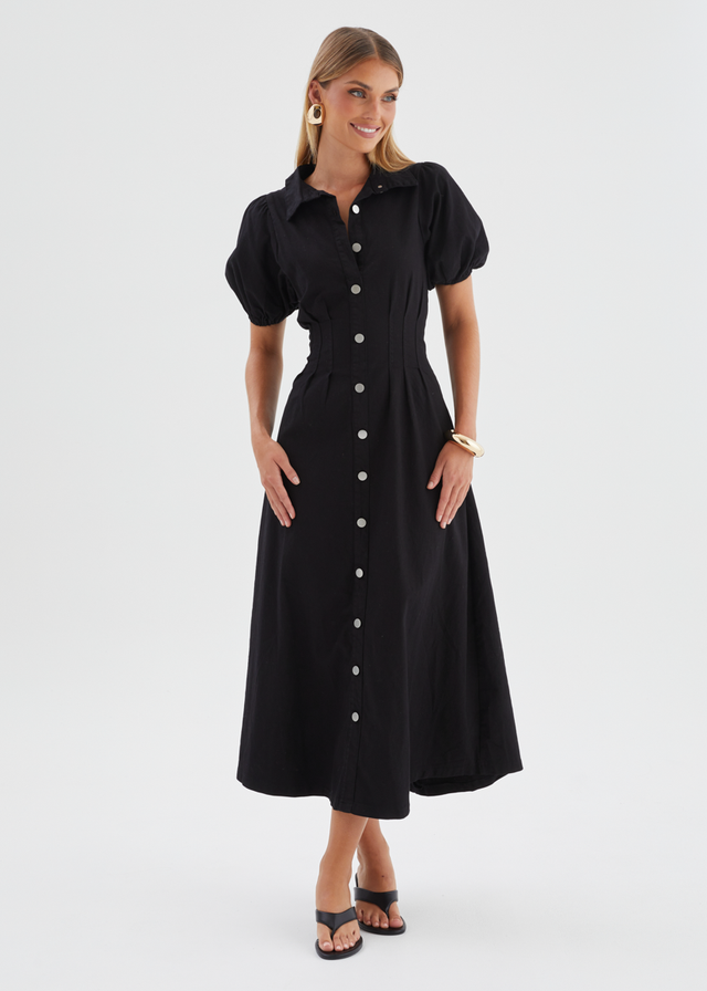 Acer Denim Midi Dress - Black