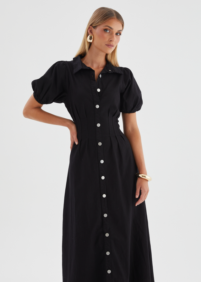 Acer Denim Midi Dress - Black