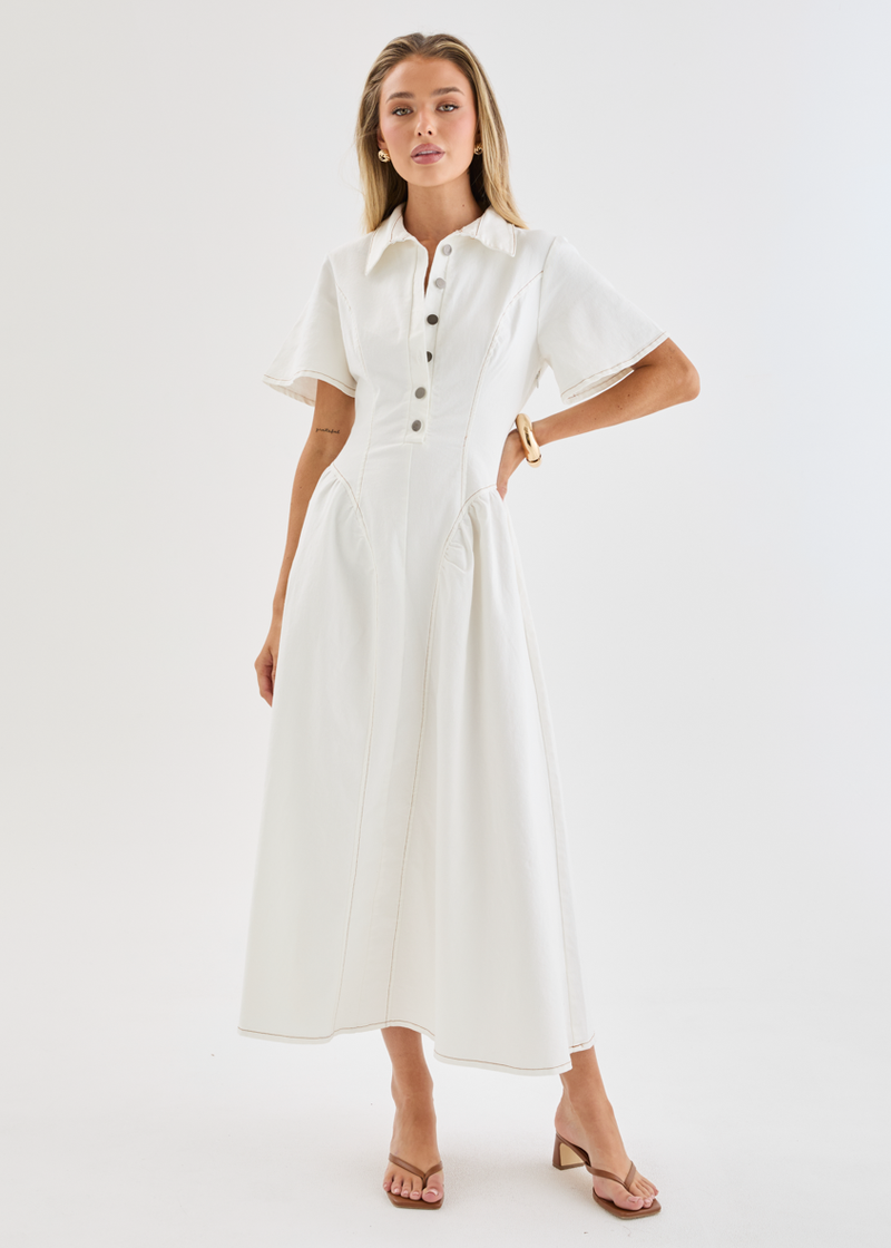 white denim maxi dress Eunice Denim Maxi Dress