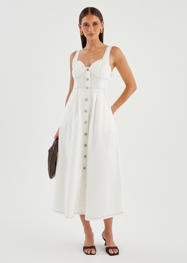 Deja Denim Midi Dress - Off White