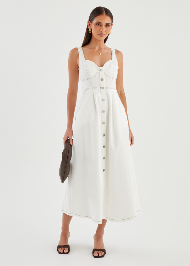 Deja Denim Midi Dress - Off White