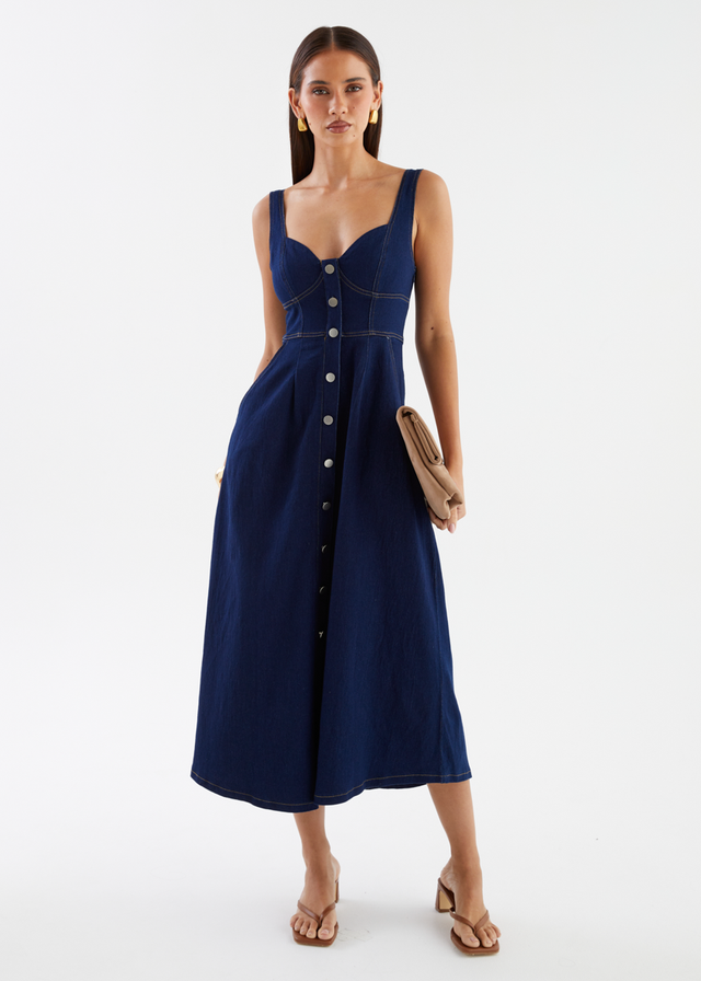 Deja Denim Midi Dress - Dark Blue