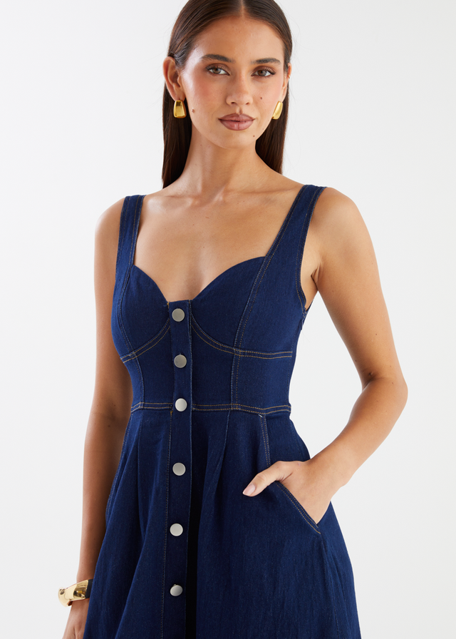 Deja Denim Midi Dress - Dark Blue