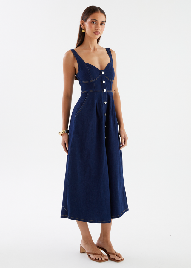 Deja Denim Midi Dress - Dark Blue