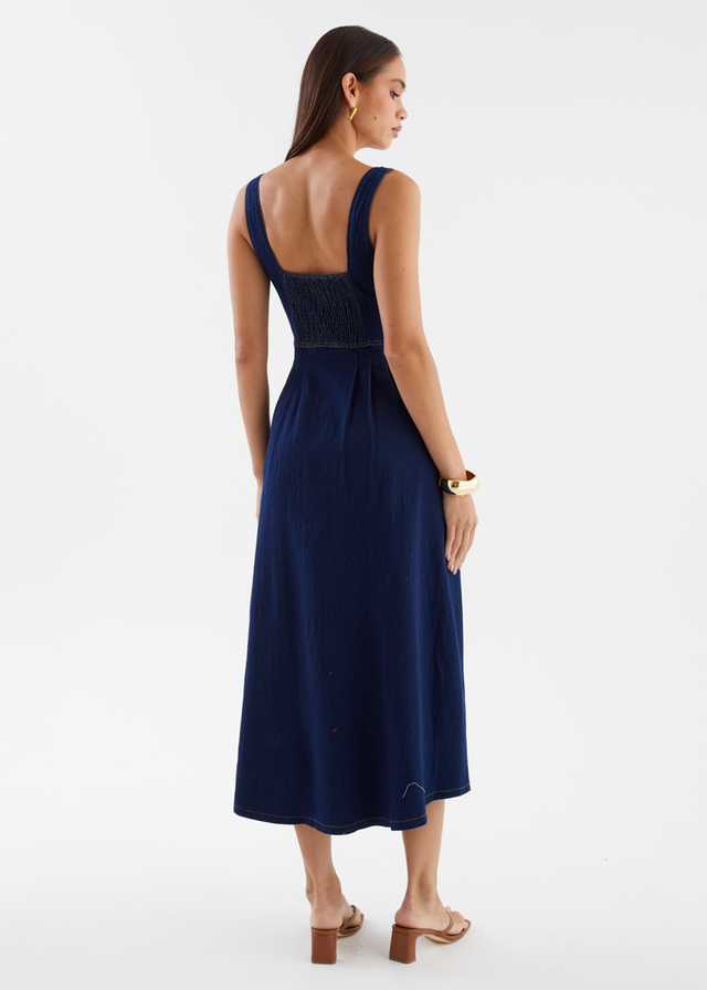 Deja Denim Midi Dress - Dark Blue