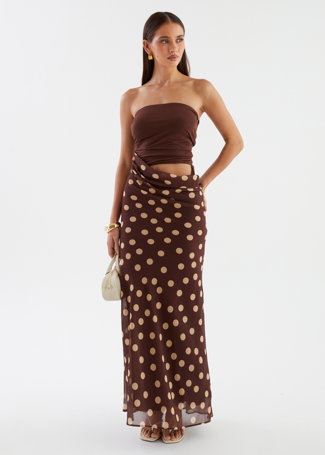 Tissy Strapless Maxi Dress - Chocolate Polka