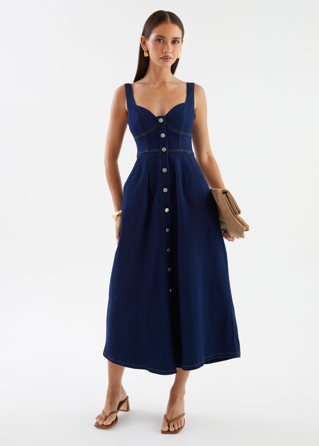 Deja Denim Midi Dress - Dark Blue
