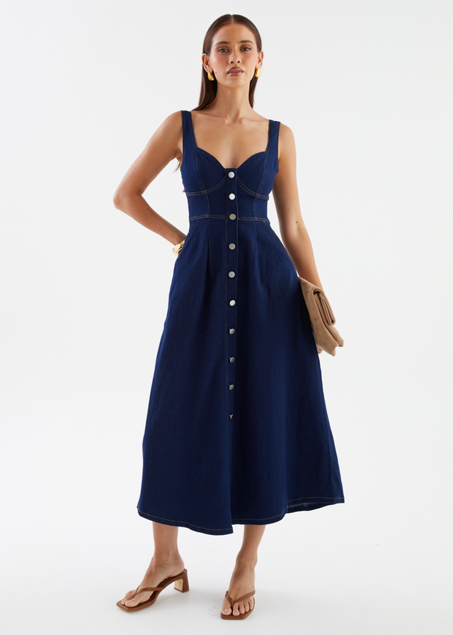 Deja Denim Midi Dress - Dark Blue