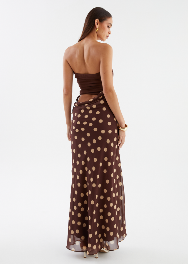 Tissy Strapless Maxi Dress - Chocolate Polka